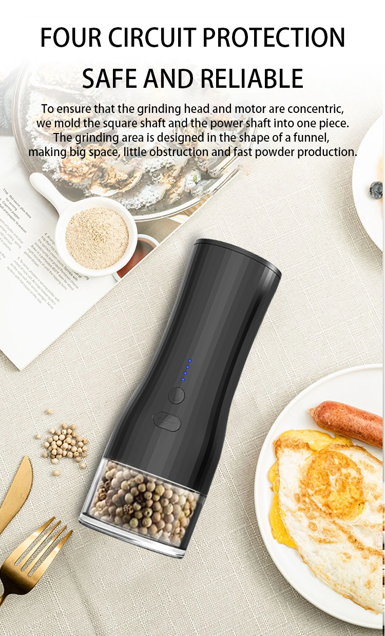 Custom USB Rechargeable Electronic Kitchen Spice Salt and Pepper Grinder Set Black Pepper Ultra Fine Powder Automatic Grinder Mill